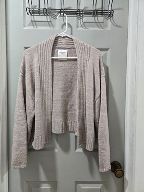 Abercrombie & Fitch Taupe Open-Front Ribbed Cropped Cardigan